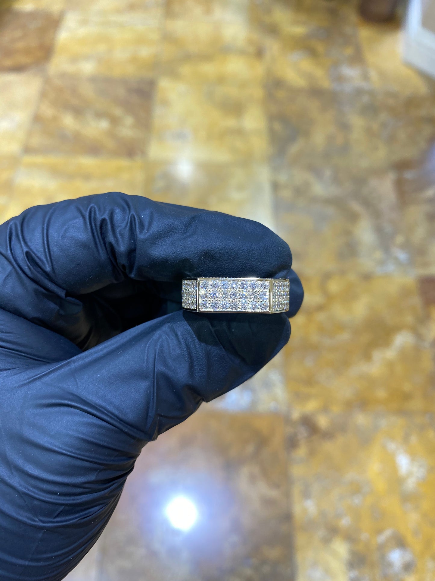14k Diamond 3 Row Band