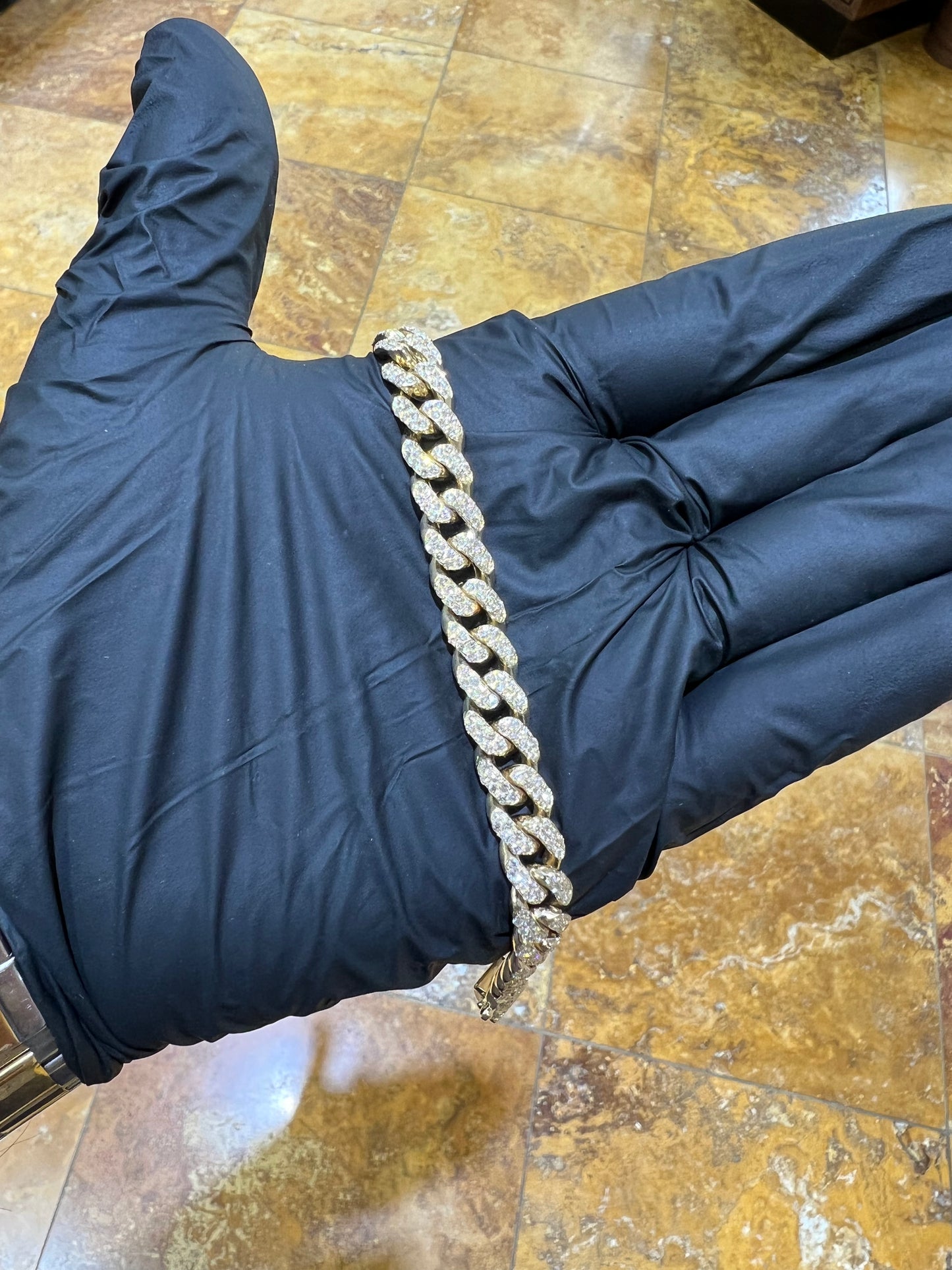 14k 9mm Diamond Cuban Bracelet