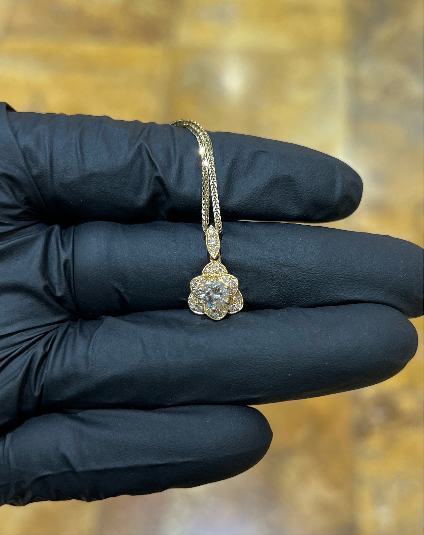 14k Diamond Rose Pendant