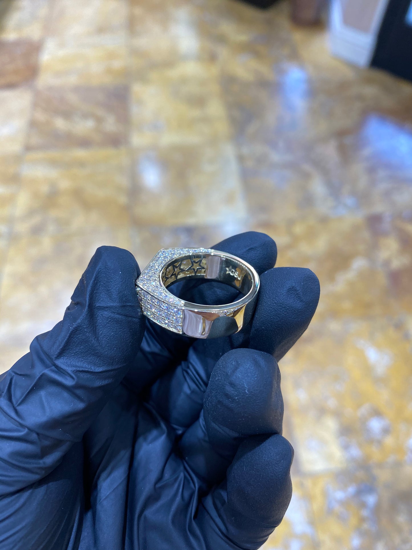 14k Diamond 3 Row Band