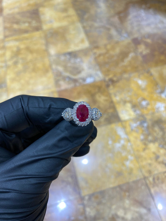 Plt Ruby Pear Diamond ring